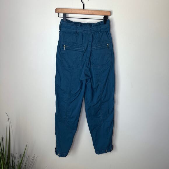 Anthropologie Ellie Embroidered High-Waisted Paperbag Utility Pants Teal Size 0 - Picture 8 of 11